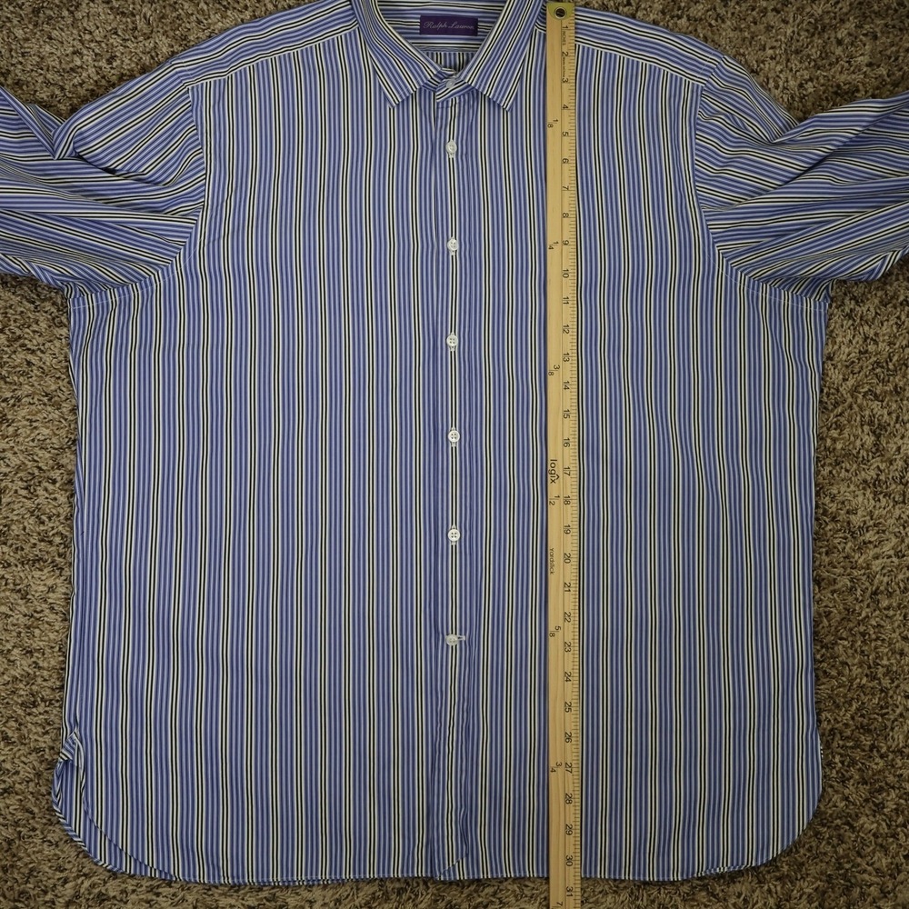 Ralph Lauren Purple Label Mens 17.5 Blue Striped Dress Shirt Italy French Cuff‎ - Picture 10 of 12